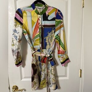 ZARA Long Sleeve Scarf Multi-print Mini Dress